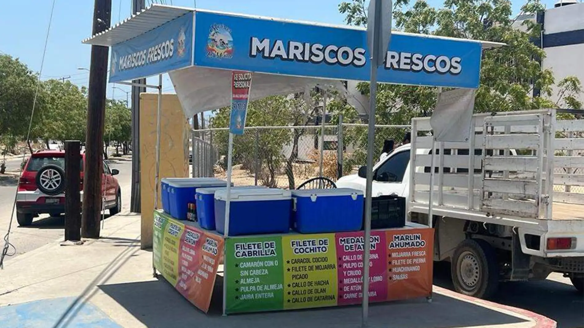 Puesto venta  de mariscos y pescados